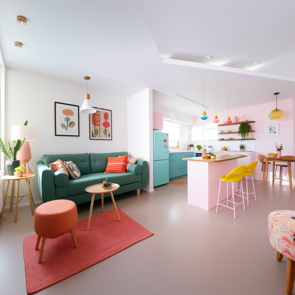 Power of pastel colors: One kitchen many living room options